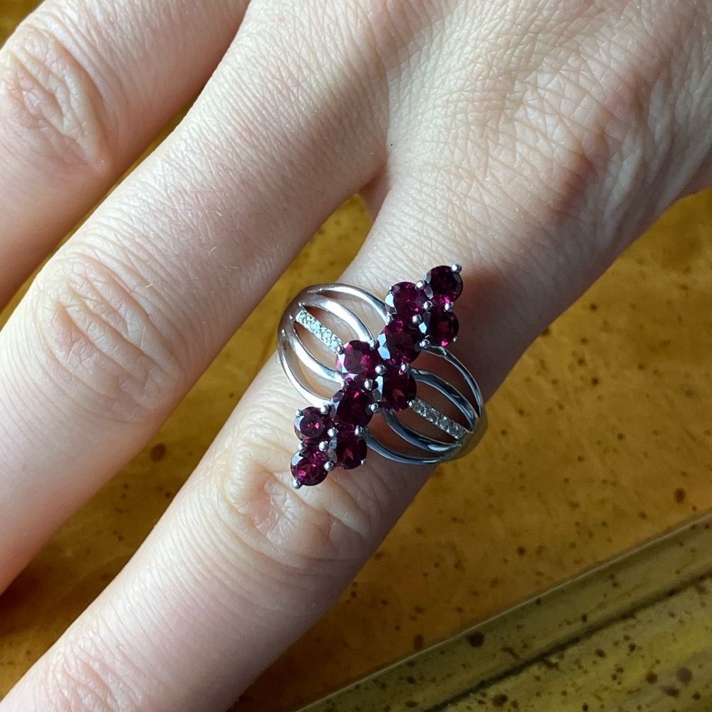 Natural Raspberry Garnet Sterling Silver Ring Size 9.75 - Picture 3 of 10